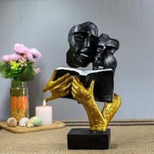 Romantic Abstract Couple Reading Book Statue  Black & Gold Resin Figurine for Home Dcor, Modern Love Sculpture for Living Room, Bedroom, Study Table, Gift for Couples & Book Lovers