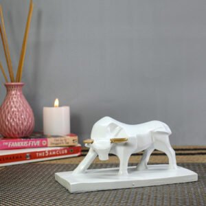 White Bull Statue with Golden Accents - Decorative Figurine for Home and Office