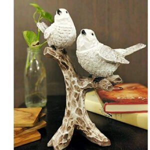 White Resin Birds Perched on Branch Sculpture - Nature Lover Gift, Shelf Decor