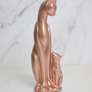 Rose Gold Cat Statue - Elegant Mother and Kitten Sculpture for Home Decor