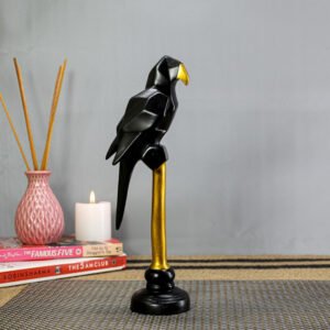 Elegant Black Parrot Sculpture with Gold Accents - Unique Home Decor Piece