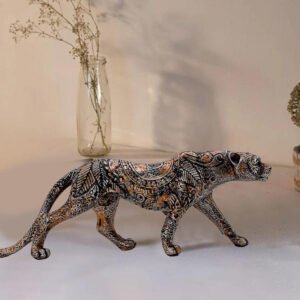 Intricately Carved Metal Leopard Sculpture - Elegant Jungle Cat Figurine for Home & Office Decor