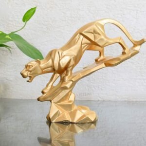 Golden Geometric Leopard Sculpture - Modern Artistic Home Decor