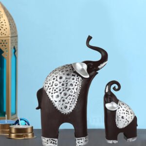 Black & Silver Elephant Figurine Set - Elegant Home Decor Accents