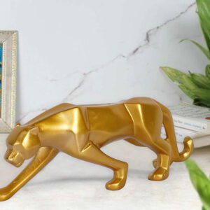 Modern Gold Panther Sculpture - Sleek Resin Animal Figurine for Home & Office Decor