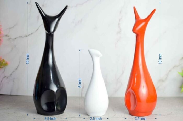 Stylish Abstract Cat Sculpture Trio - Modern Ceramic Art Decor for Living Room & Office - Image 2