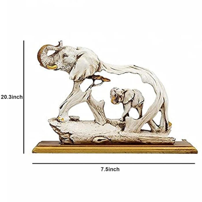 Elegant Elephant Sculpture - Mother and Calf Wooden Art Piece - Image 2