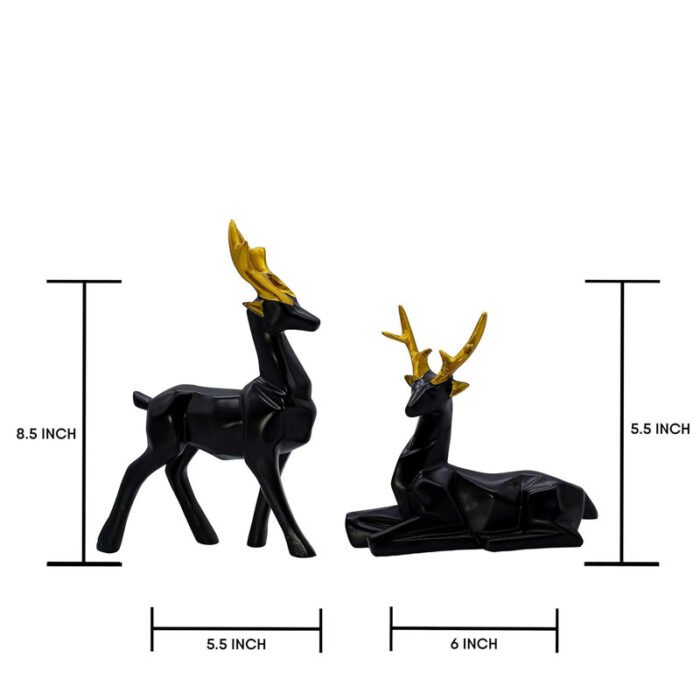 Elegant Black Deer Statues with Golden Antlers - Perfect Home Decor for Modern Living Spaces - Image 2