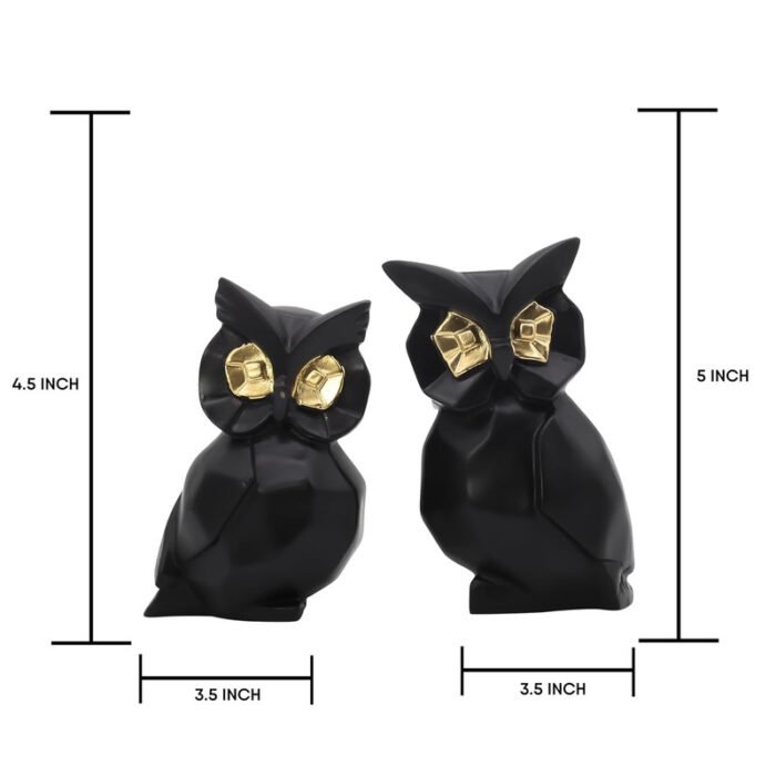 Modern Black Owl Figurine Duo - Gold-Eyed Sculptural Home Decor - Image 2