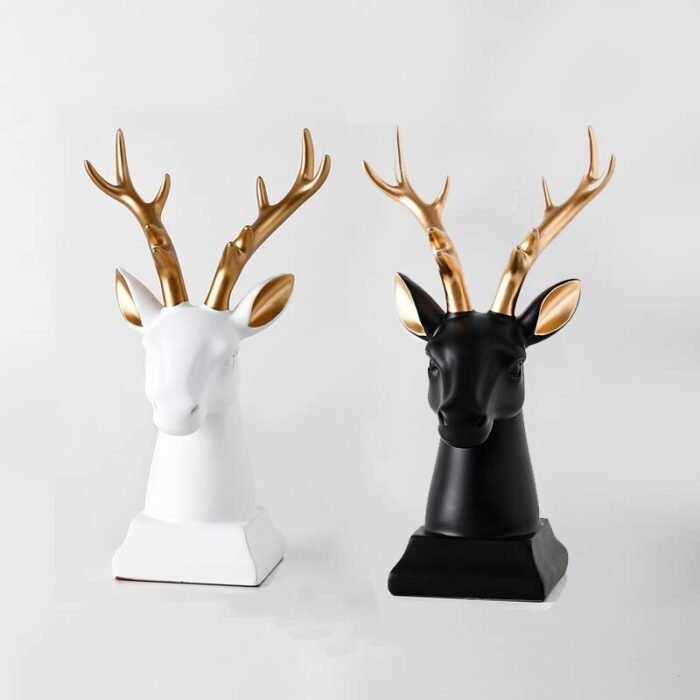 Modern Resin Deer Bust Sculpture with Gold Antlers - Contemporary Animal Decor for Home & Office - Image 3