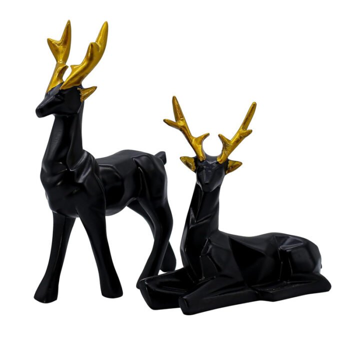 Elegant Black Deer Statues with Golden Antlers - Perfect Home Decor for Modern Living Spaces - Image 3