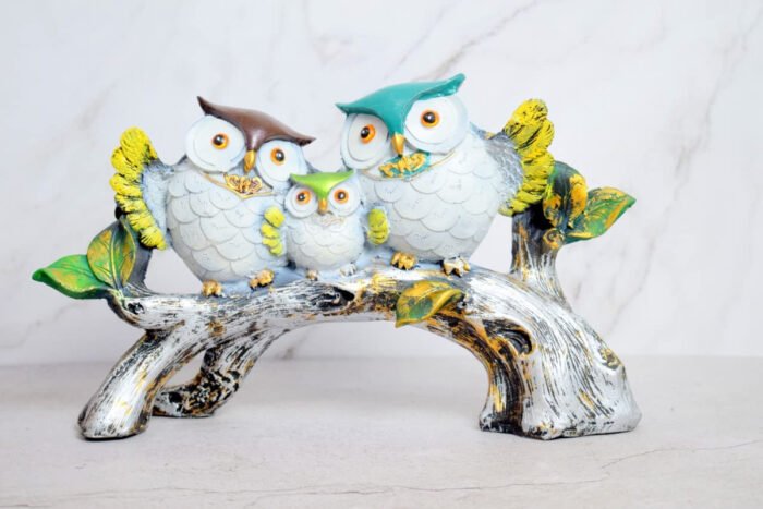 Handcrafted Owl Family Statue - Unique Home Decor Piece for Nature Lovers - Image 3