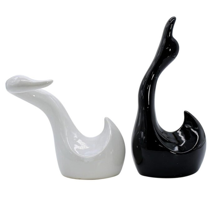 Black & White Swan Sculpture Duo - Elegant Modern Decor Accent - Image 3