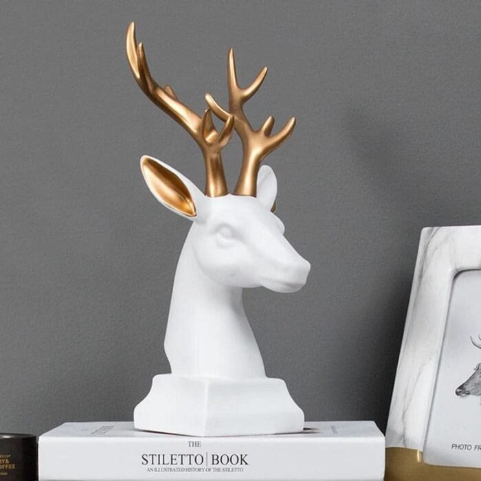 Modern Resin Deer Bust Sculpture with Gold Antlers - Contemporary Animal Decor for Home & Office - Image 4