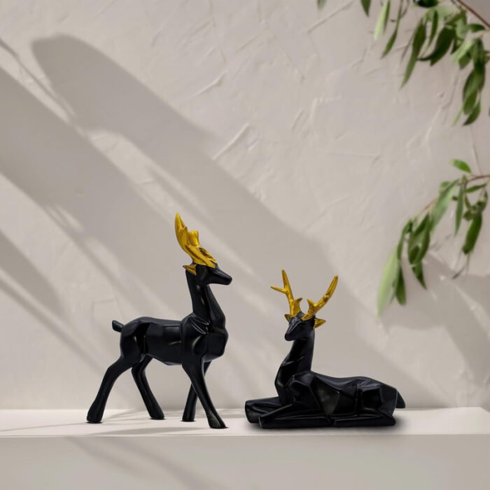 Elegant Black Deer Statues with Golden Antlers - Perfect Home Decor for Modern Living Spaces - Image 4