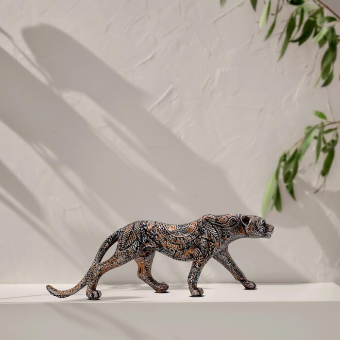 Intricately Carved Metal Leopard Sculpture - Elegant Jungle Cat Figurine for Home & Office Decor - Image 4