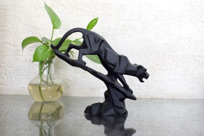 Black Panther Sculpture - Geometric Art Piece Featuring a Majestic Big Cat - Image 4