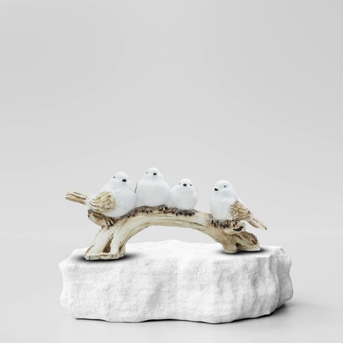 White Resin Love Birds on Tree Branch - Set of 4 Bird Statues for Tabletop & Shelf Decor - Image 5