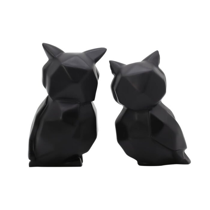 Modern Black Owl Figurine Duo - Gold-Eyed Sculptural Home Decor - Image 5
